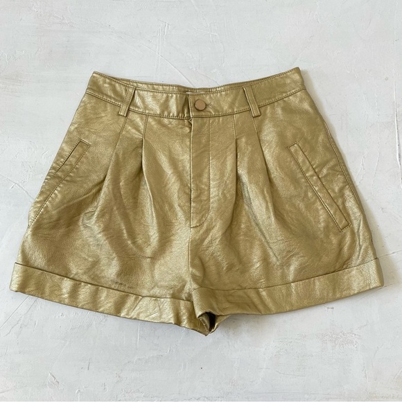 DIVINE HERITAGE REVOLVE Faux Leather Proper Cuffed Shorts in Gold Size S - Picture 2 of 8